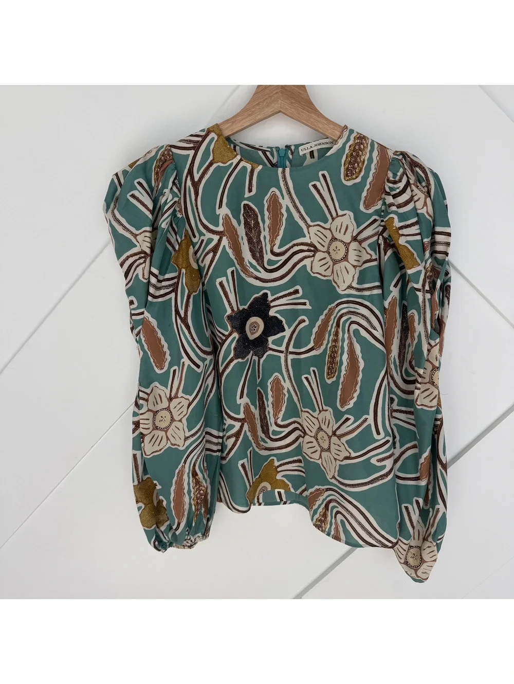 Ulla Johnson Silk Vacation Printed Puff Sleeve Blouse Size 6